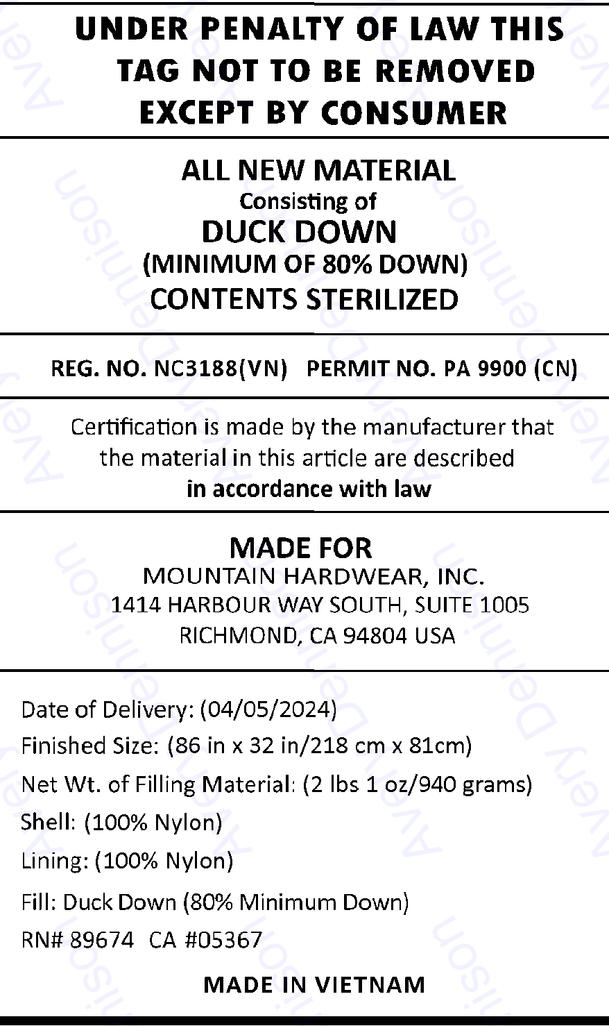 Product Law Label