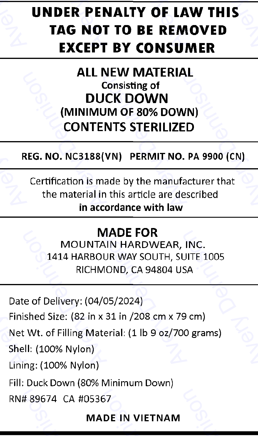 Product Law Label