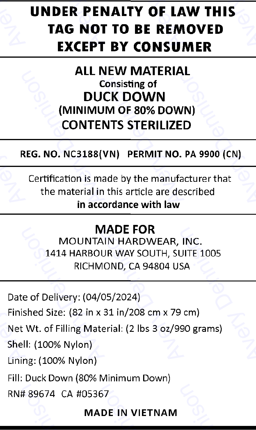 Product Law Label